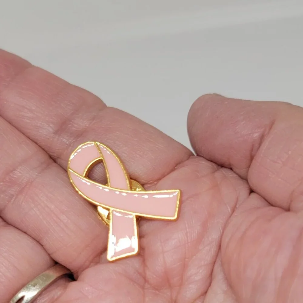 Breast Cancer Awareness Support Ribbon Pin Gold Tone Edging Light Pink Enamel OS